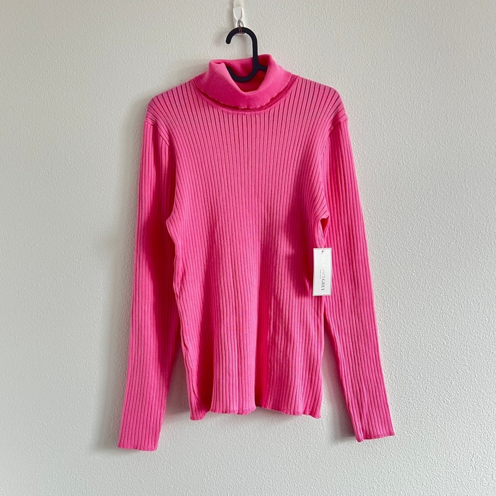 NWT Madison Grey Bright Pink Ribbed Turtleneck Sweater XL Coquette Barbiecore